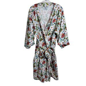 Vera Bradley Size L/XL Robe Blue Background Floral Design Belt Pockets Kimono